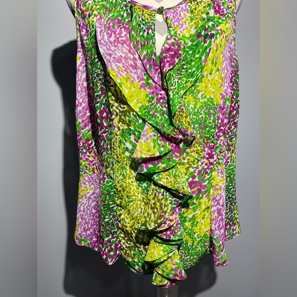 Violet & Claire Green Purple Yellow Sleeveless Blouse - Picture 8 of 12